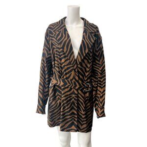 $998 NWT Lafayette 148 Brown Mahogany Black Zebra Multi Belted Jacket sz 2X
